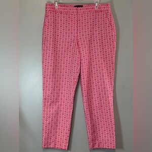 Talbots Heritage Ankle Pants Pink Red White Geometric Embroidered Dress Pants 12